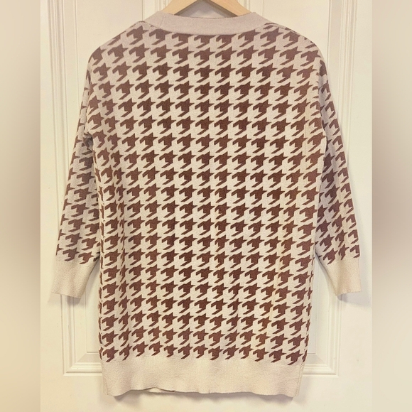 Women Size S  Houndstooth Soft Open Front Pockets Cardigan rayon brown cream - Picture 8 of 9